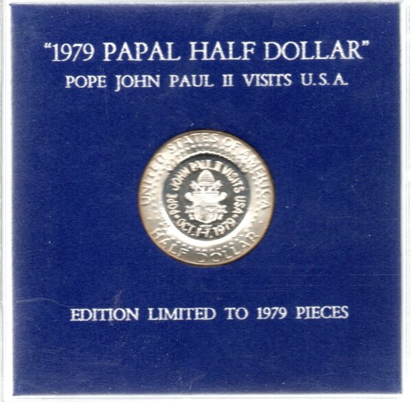 USA 1/2 Dollar 1967 - J. F. Kennedy mit Gegenstempel Papstbesuch Johannes Paul II.  1979 - Silber