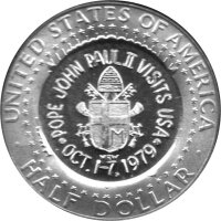 USA 1/2 Dollar 1967 - J. F. Kennedy mit Gegenstempel Papstbesuch Johannes Paul II.  1979 - Silber