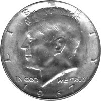 USA 1/2 Dollar 1967 - J. F. Kennedy mit Gegenstempel Papstbesuch Johannes Paul II.  1979 - Silber
