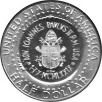 USA 1/2 Dollar 1968 - J. F. Kennedy mit Gegenstempel Ankunft Johannes Paul II. 1979 - Silber