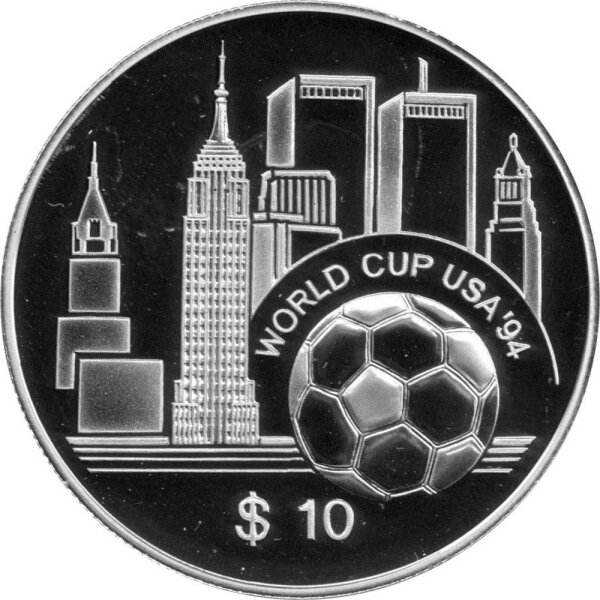 Ostkaribische Staaten 10 Dollars 1994 - XV. Fußball-WM 1994 in den USA - Silber PP