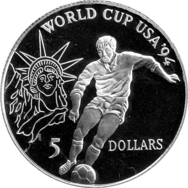 Niue 5 Dollars 1991 - XV. Fußball WM 1994 in den USA - Silber PP