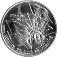 Frankreich 1 Franc 1993 - 50. Jahrestag Invasion der Normandie - Silber