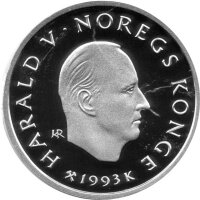 Norwegen 50 Kroner 1993 - Olav V. XVII. Olympische Winterspiele 1994 in Lillehammer - Silber PP