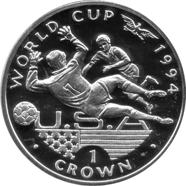 Gibraltar 1 Crown 1994 - XV. Fußball-WM 1994 in den USA "Spielszene" - Silber PP
