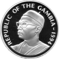Gambia 20 Dalasis 1994 - XV. Fußball-WM 1994 in den USA "Weltkarte und Ball" - Silber PP