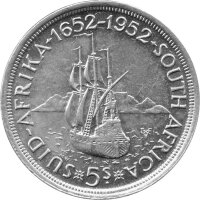 Südafrika 5 Shilling 1952 - 300 Jahre Kapstadt - Silber