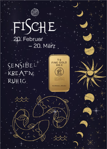 Geschenkbarren "Sternzeichen Fische" - 5 Gramm Goldbarren