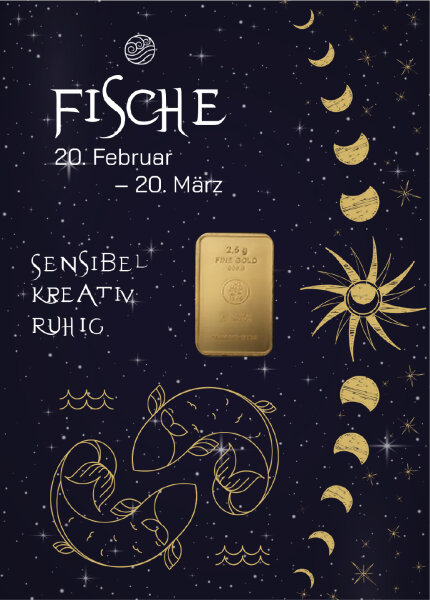 Geschenkbarren "Sternzeichen Fische" - 2,5 Gramm Goldbarren