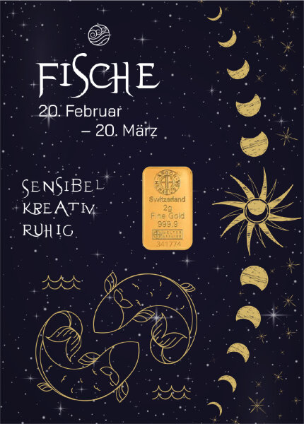 Geschenkbarren "Sternzeichen Fische" - 2 Gramm Goldbarren
