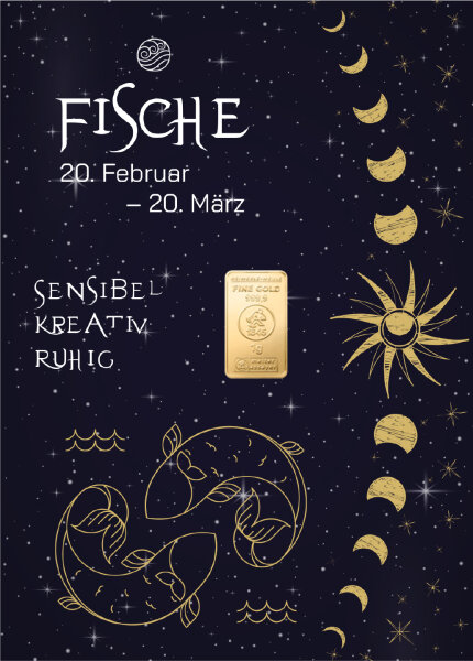Geschenkbarren "Sternzeichen Fische"  - 1 Gramm Goldbarren