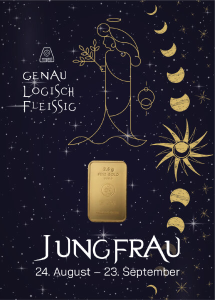 Geschenkbarren "Sternzeichen Jungfrau" - 2,5 Gramm Goldbarren