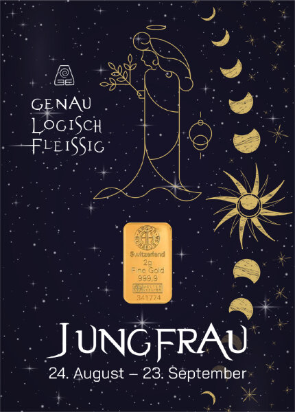 Geschenkbarren "Sternzeichen Jungfrau" - 2 Gramm Goldbarren