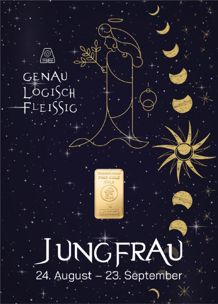 Geschenkbarren "Sternzeichen Jungfrau"  - 1 Gramm Goldbarren
