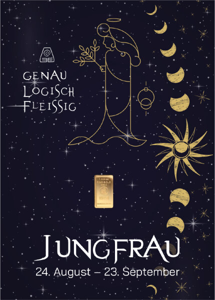 Geschenkbarren "Sternzeichen Jungfrau"  - 0,1555 Gramm Goldbarren 1/200 oz