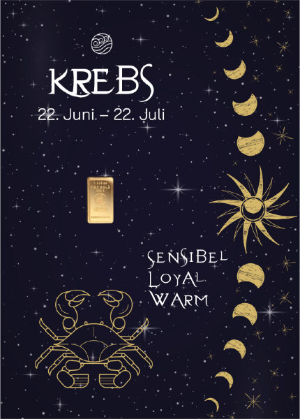 Geschenkbarren "Sternzeichen Krebs"  - 0,1555 Gramm Goldbarren 1/200 oz