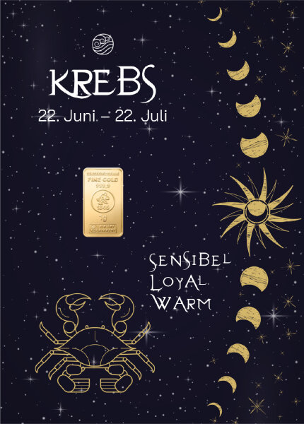 Geschenkbarren "Sternzeichen Krebs"  - 1 Gramm Goldbarren