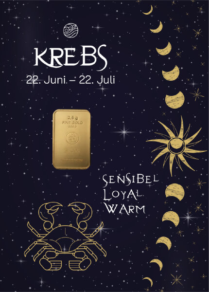 Geschenkbarren "Sternzeichen Krebs" - 2,5 Gramm Goldbarren