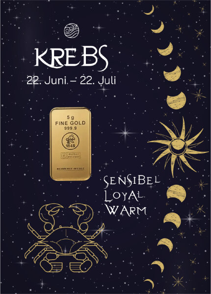 Geschenkbarren "Sternzeichen Krebs" - 5 Gramm Goldbarren