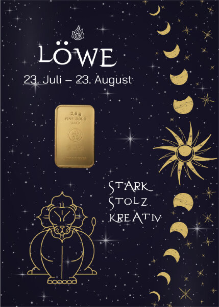 Geschenkbarren "Sternzeichen Löwe" - 2,5 Gramm Goldbarren
