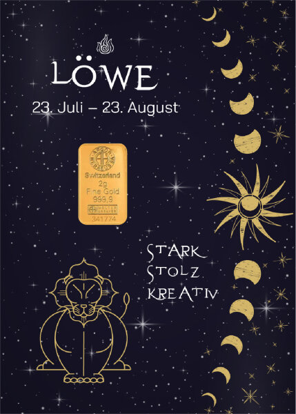 Geschenkbarren "Sternzeichen Löwe" - 2 Gramm Goldbarren
