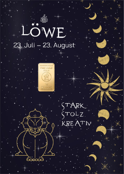 Geschenkbarren "Sternzeichen Löwe"  - 1 Gramm Goldbarren