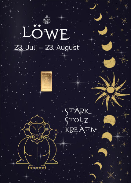 Geschenkbarren "Sternzeichen Löwe"  - 0,1555 Gramm Goldbarren 1/200 oz