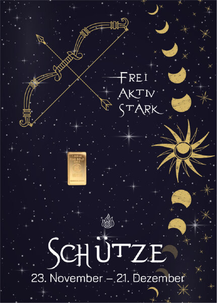 Geschenkbarren "Sternzeichen Schütze"  - 0,1555 Gramm Goldbarren 1/200 oz
