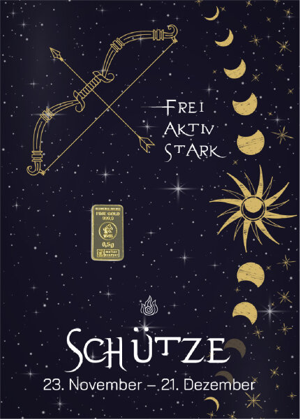 Geschenkbarren "Sternzeichen Schütze"  - 0,5 Gramm Goldbarren