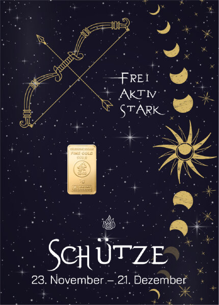 Geschenkbarren "Sternzeichen Schütze"  - 1 Gramm Goldbarren