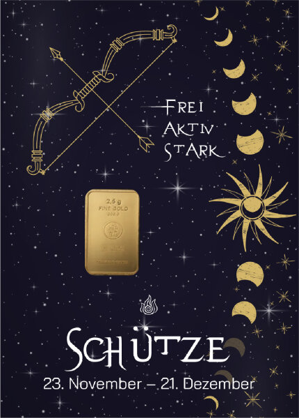 Geschenkbarren "Sternzeichen Schütze" - 2,5 Gramm Goldbarren