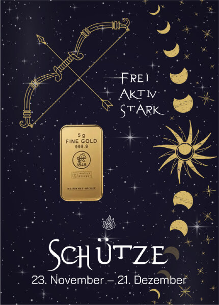 Geschenkbarren "Sternzeichen Schütze" - 5 Gramm Goldbarren