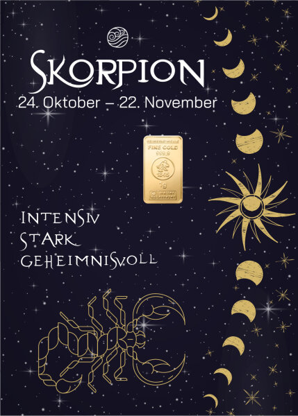 Geschenkbarren "Sternzeichen Skorpion"  - 1 Gramm Goldbarren