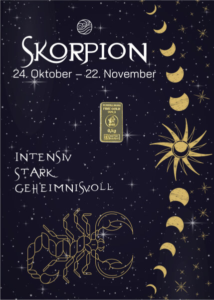 Geschenkbarren "Sternzeichen Skorpion"  - 0,5 Gramm Goldbarren