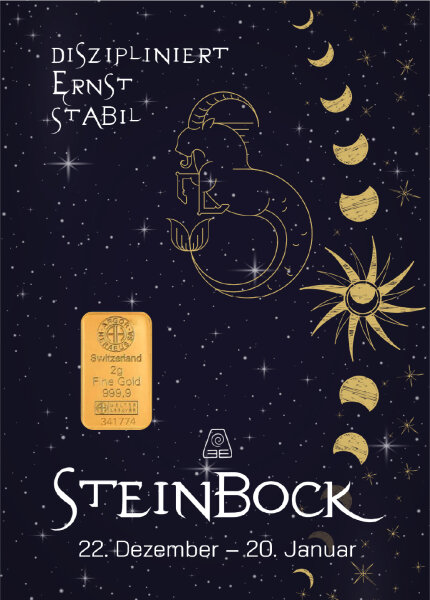 Geschenkbarren "Sternzeichen Steinbock" - 2 Gramm Goldbarren
