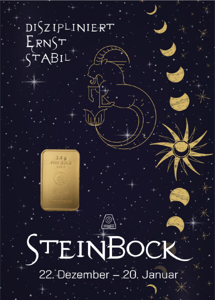 Geschenkbarren "Sternzeichen Steinbock" - 2,5 Gramm Goldbarren