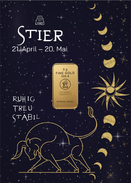 Geschenkbarren "Sternzeichen Stier" - 5 Gramm Goldbarren