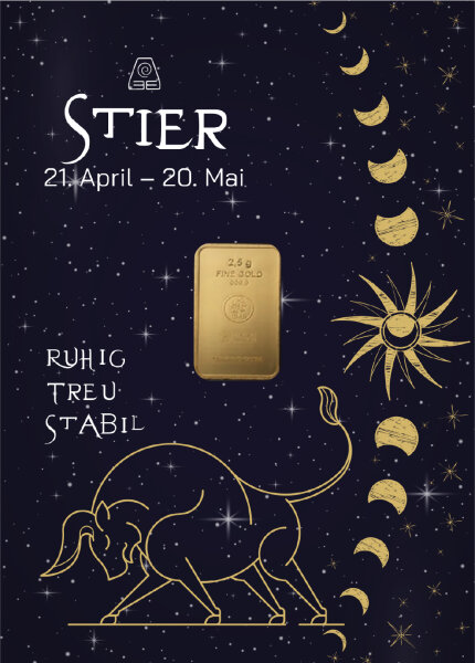 Geschenkbarren "Sternzeichen Stier" - 2,5 Gramm Goldbarren