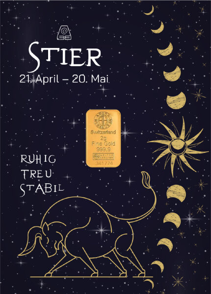 Geschenkbarren "Sternzeichen Stier" - 2 Gramm Goldbarren