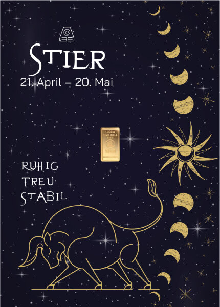 Geschenkbarren "Sternzeichen Stier"  - 0,1555 Gramm Goldbarren 1/200 oz