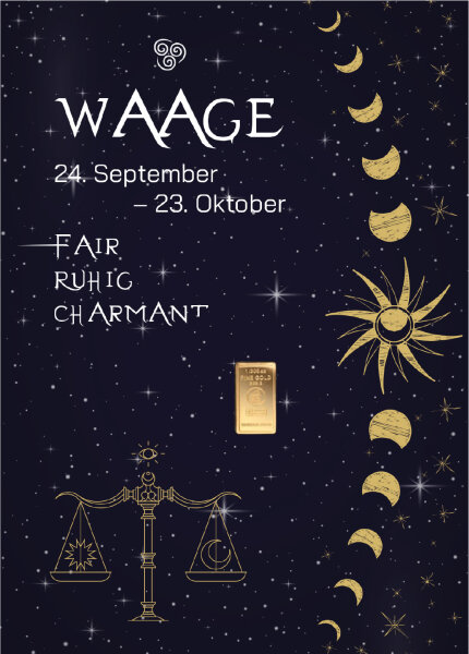 Geschenkbarren "Sternzeichen Waage"  - 0,1555 Gramm Goldbarren 1/200 oz