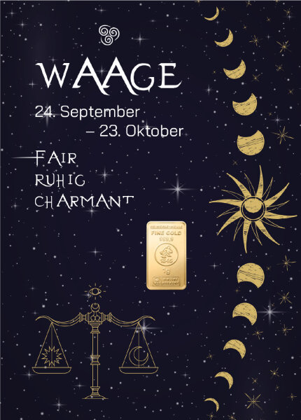 Geschenkbarren "Sternzeichen Waage"  - 1 Gramm Goldbarren