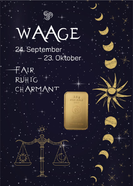 Geschenkbarren "Sternzeichen Waage" - 2,5 Gramm Goldbarren