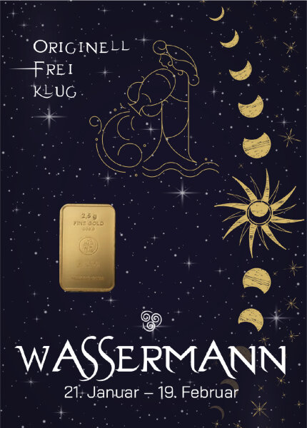 Geschenkbarren "Sternzeichen Wassermann" - 2,5 Gramm Goldbarren