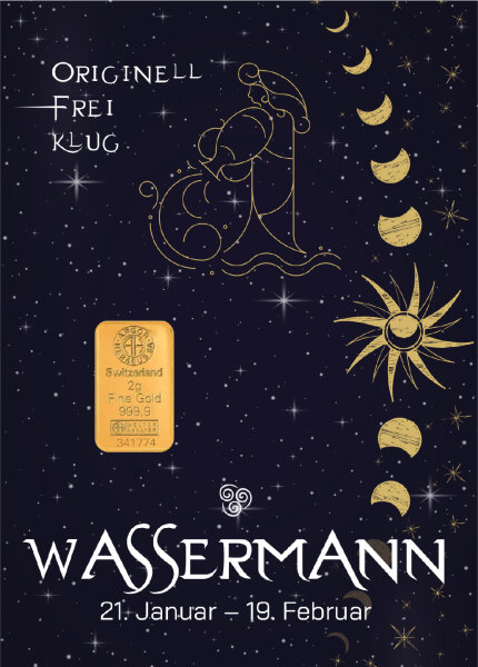 Geschenkbarren "Sternzeichen Wassermann" - 2 Gramm Goldbarren