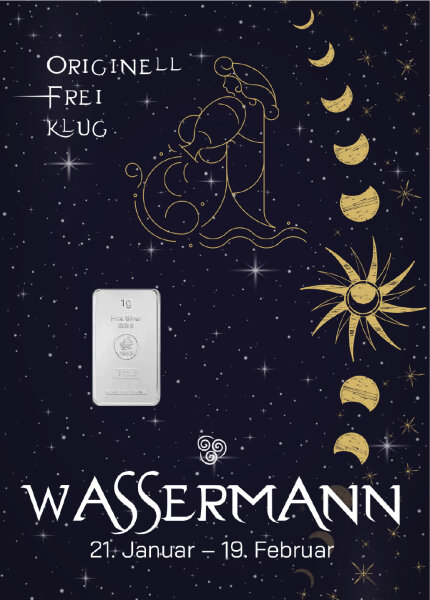 Geschenkbarren "Sternzeichen Wassermann"  - 1 Gramm Silberbarren