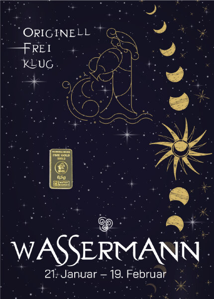 Geschenkbarren "Sternzeichen Wassermann"  - 0,5 Gramm Goldbarren