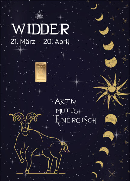 Geschenkbarren "Sternzeichen Widder"  - 0,1555 Gramm Goldbarren 1/200 oz