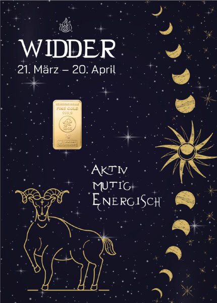 Geschenkbarren "Sternzeichen Widder"  - 1 Gramm Goldbarren