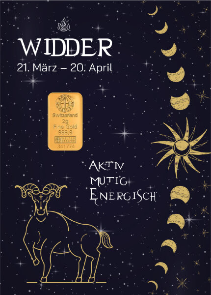 Geschenkbarren "Sternzeichen Widder" - 2 Gramm Goldbarren